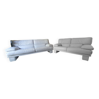 Set 2 design sofas light gray leather 3 places + 2 places brand nicoletti oscar model