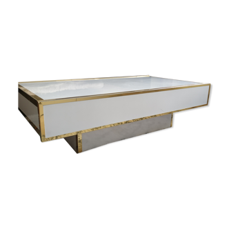 White laqué wood coffee table / gilded brass