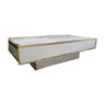 Table basse bois laqué blanc, laiton doré