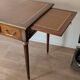 Antique Louis XVI style vintage desk, leather, brass, cherry wood