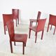 Lot de 6 chaises de salle à manger en cuir rouge fabriquées en Italie, années 1980