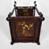 Japanese pedestal table in carved wood and lacquered panels, France, circa 1880