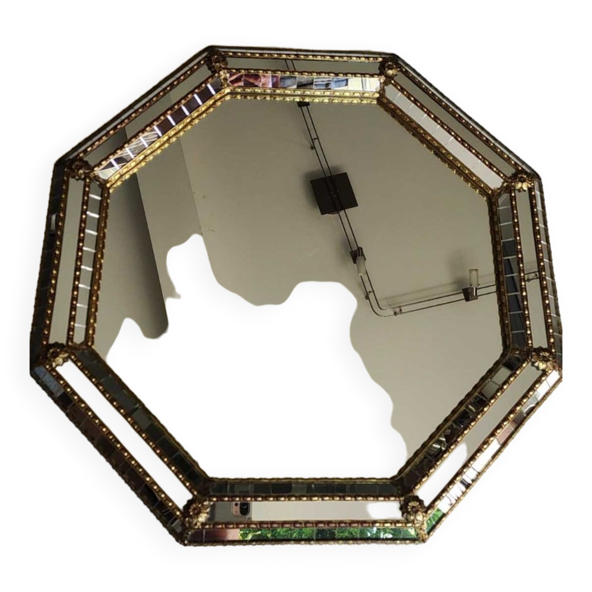 Venetian octagonal mirror murano style. a parecloses/facets. floral and beaded decoration 60 x 60 cm