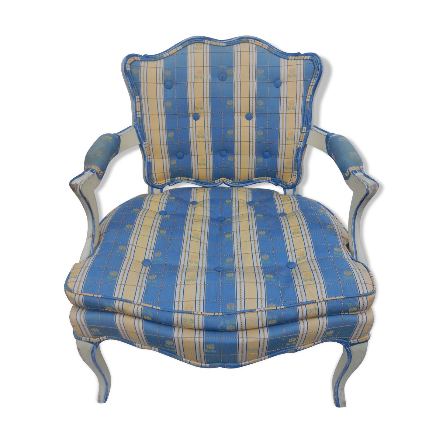Convertible armchair style Louis XV blue and yellow
