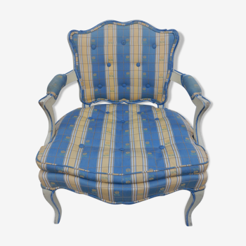 Fauteuil cabriolet style Louis XV bleu et jaune