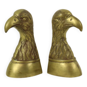 Paire de serre-livres vintage en laiton représentant un oiseau de proie et un aigle