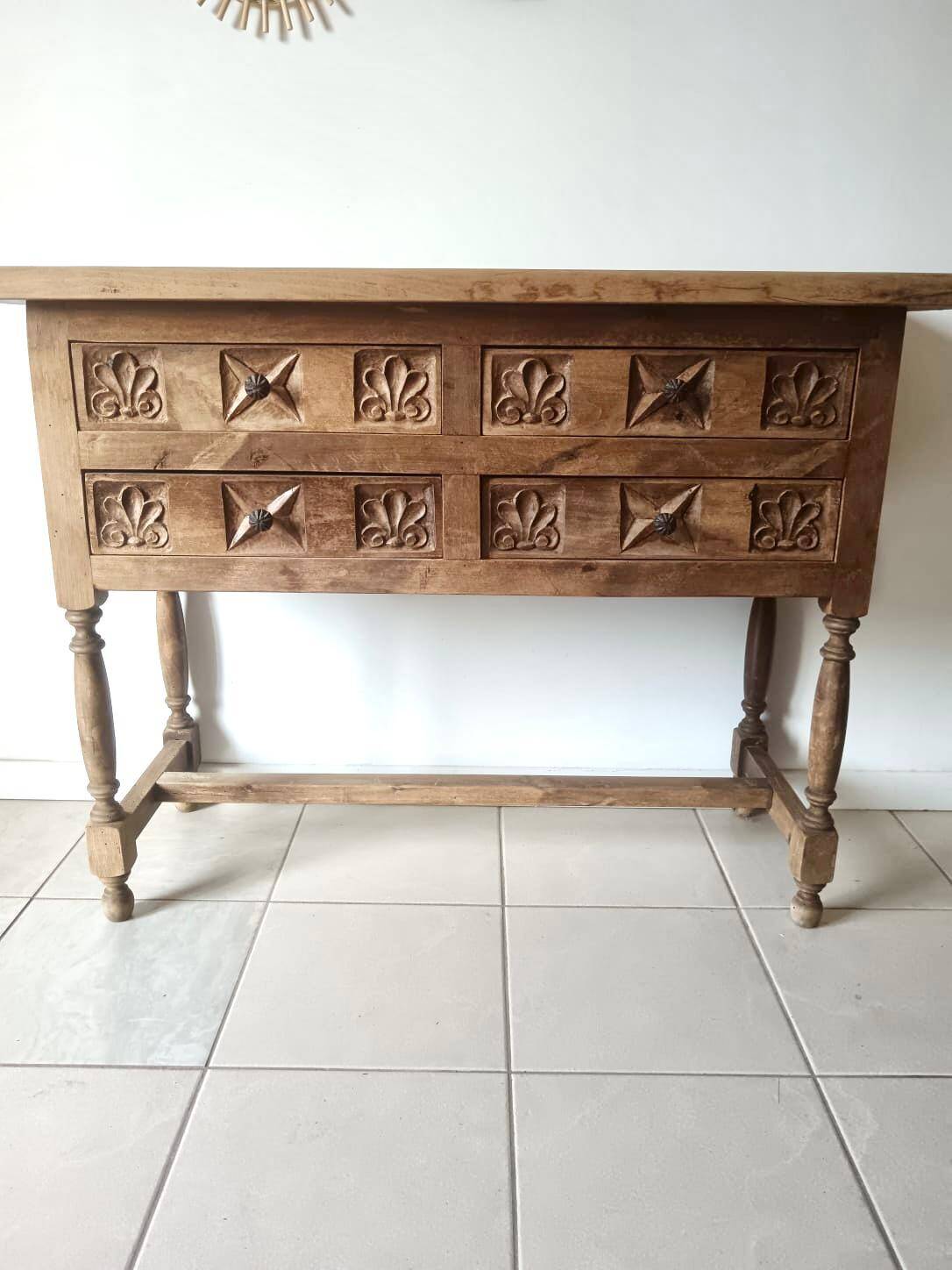 Antique Spanish hand-carved console table