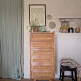 Vintage oak and rattan chiffonier