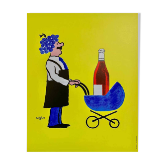Original poster Let's drink here the New Wine by Savignac in 1993 - Small Format - On linen