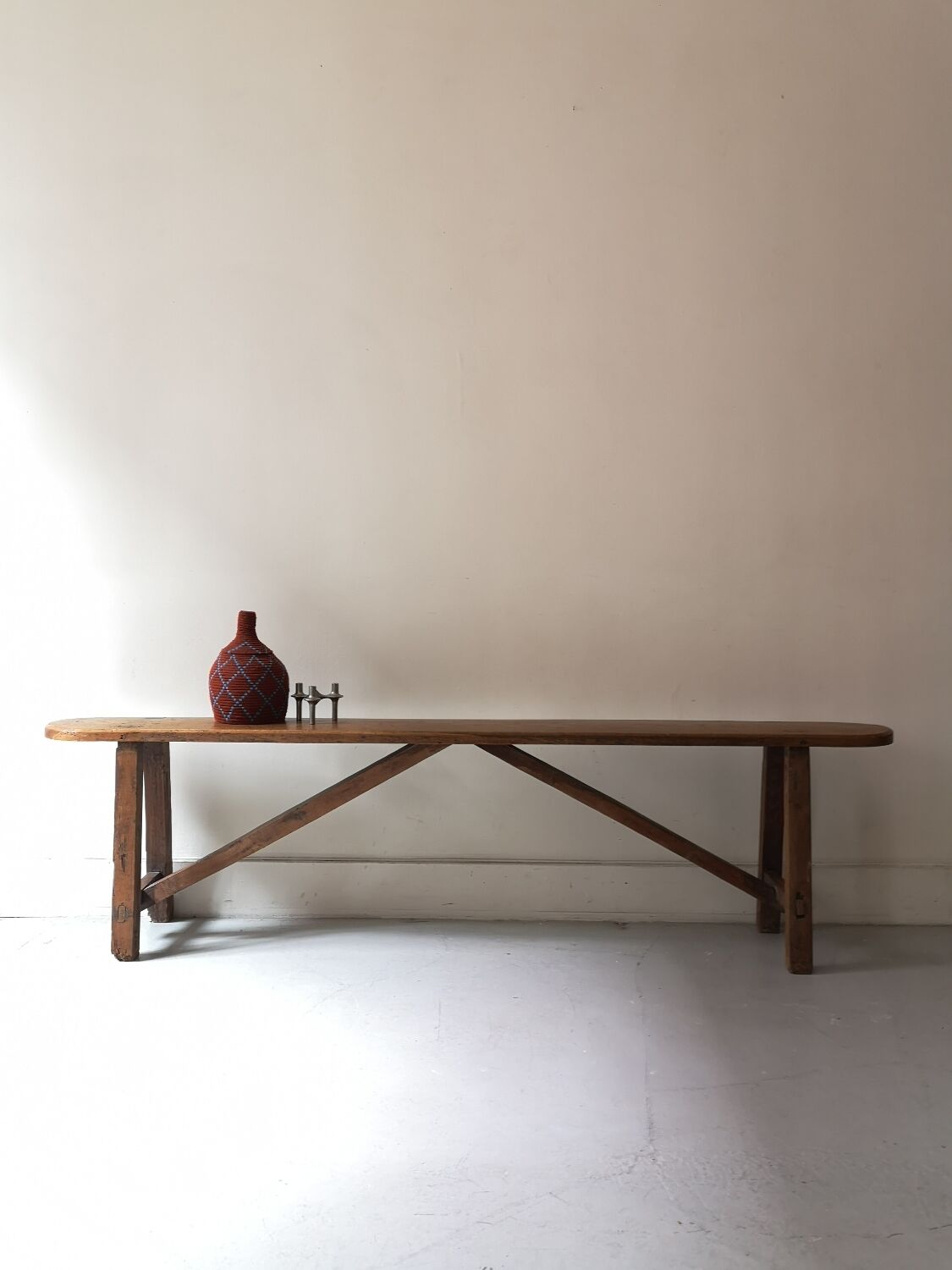 Rustic wooden bench, vintage 1960