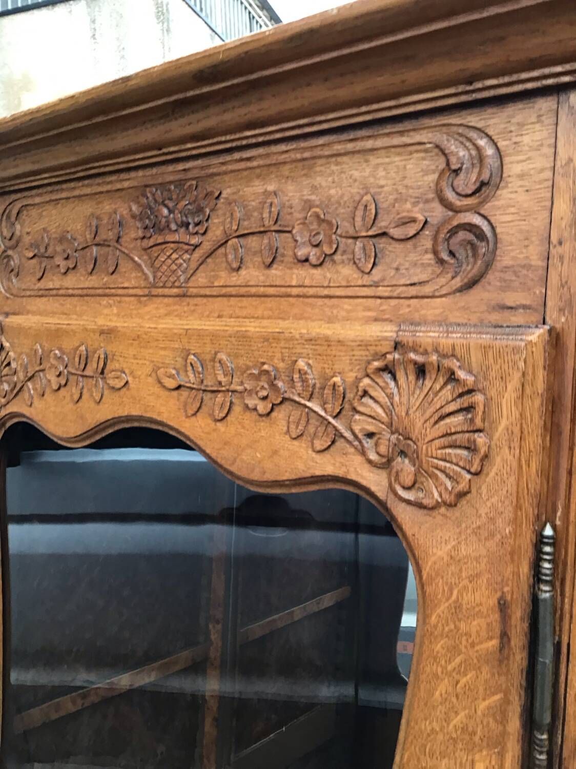 Antique French fruitwood bonnetiere armoire, 18th century