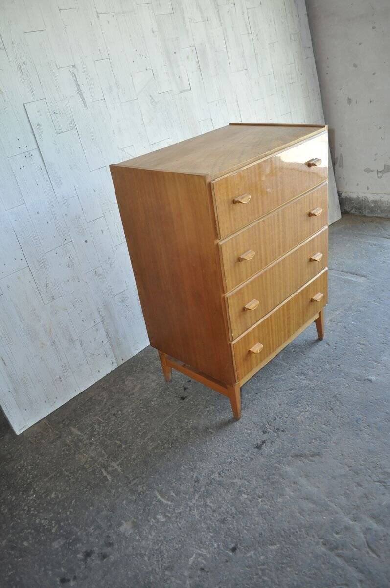 Brown Scandinavian chest of drawers in plywood, 4 drawers, Mid-Century style (1960s)