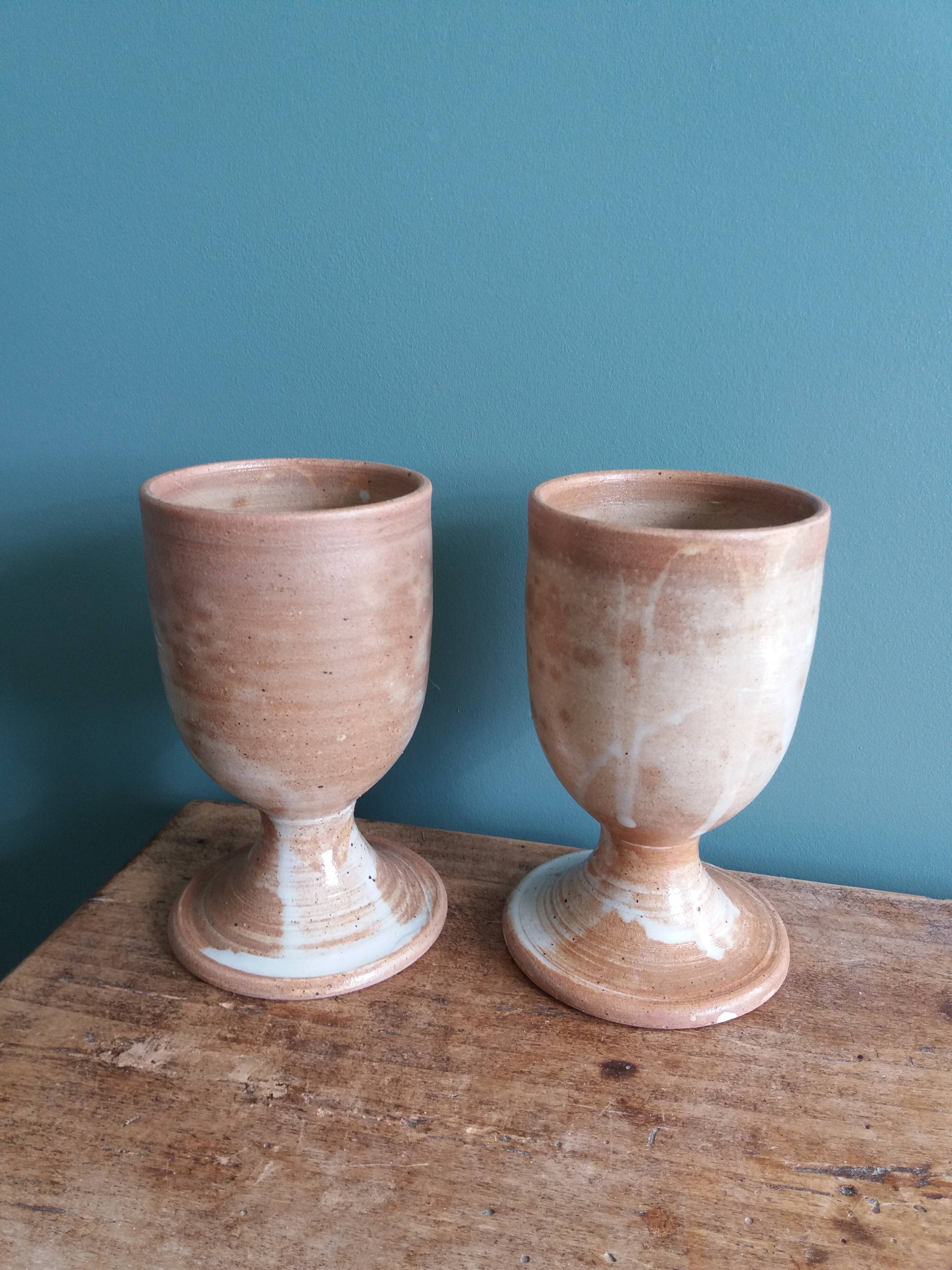 Stoneware Mazagrans stemmed glasses and cups from Puisaye