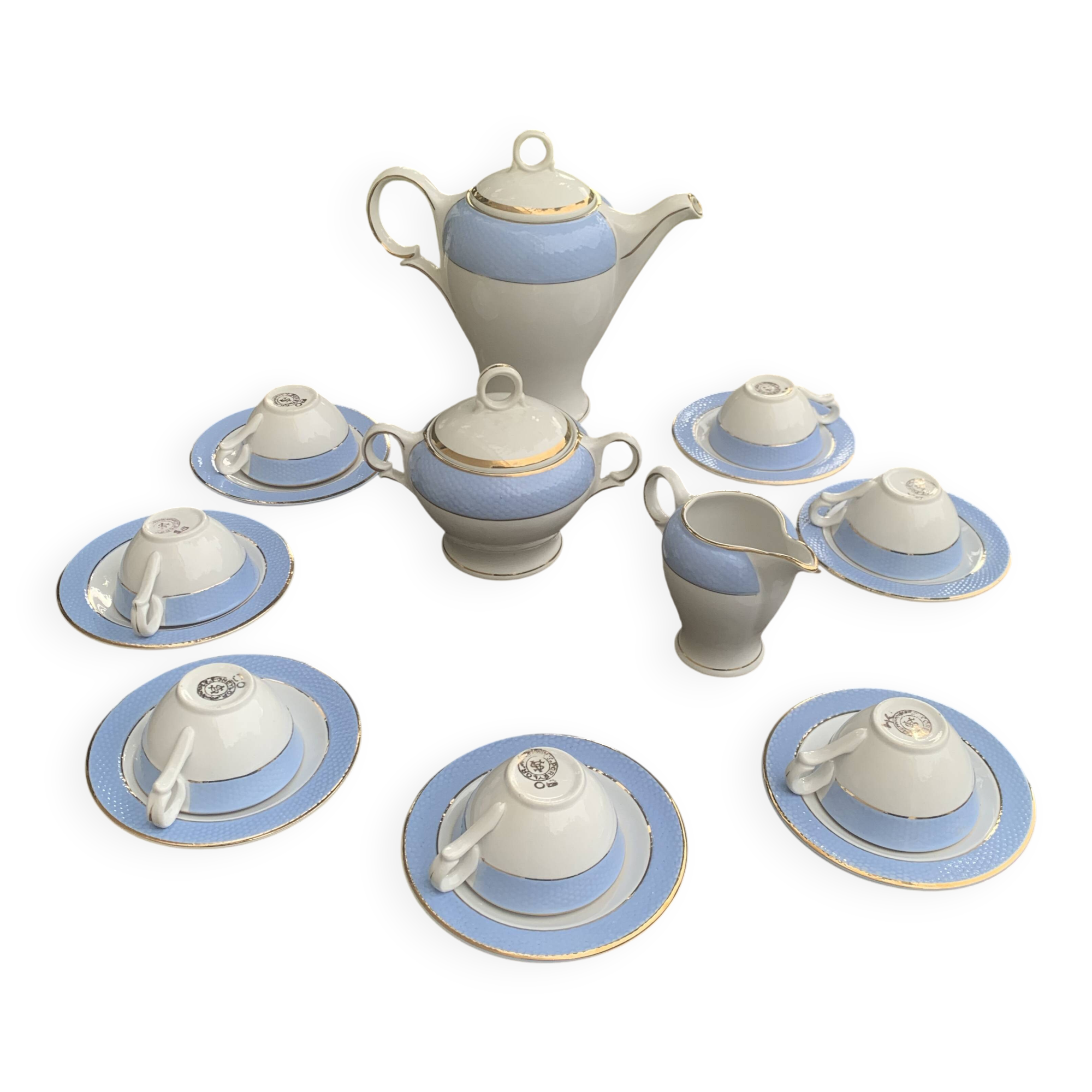 Coffee service, composed of 17 pieces, Poreylor, l amandinoise, vintage