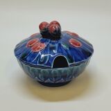 Sarreguemines jam bowl covered sugar in slip majolica cherries