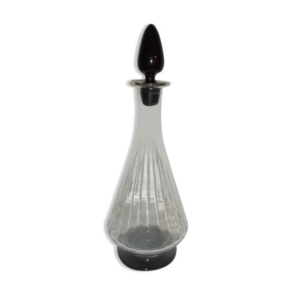 Carafe à vin verre pied bouchon mauve foncé