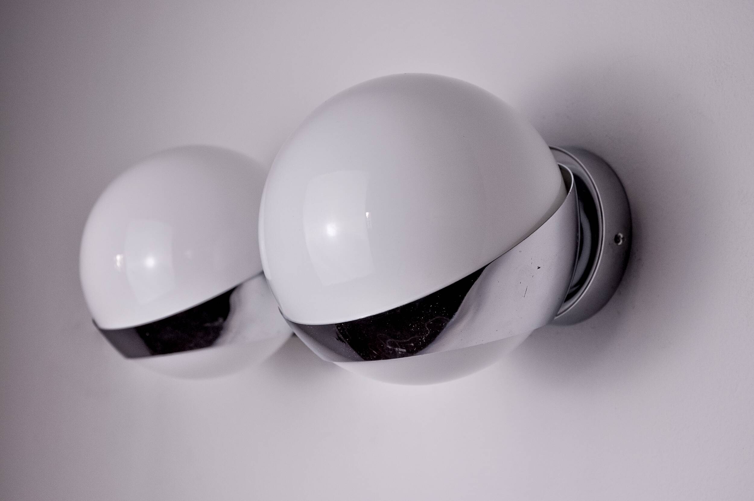 Pair of Space-age wall lights by Marca SL, white opaline, Spain, 1960