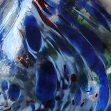 Designer Ball Vase in blown art glass, Murano style. Multi-colored speckles/smoke swirls. Dim 26 x 13 cm