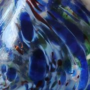 Designer Ball Vase in blown art glass, Murano style. Multi-colored speckles/smoke swirls. Dim 26 x 13 cm