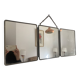 Vintage 1900 triptych mirror, old pink nickel-plated metal - 31 x 76 cm