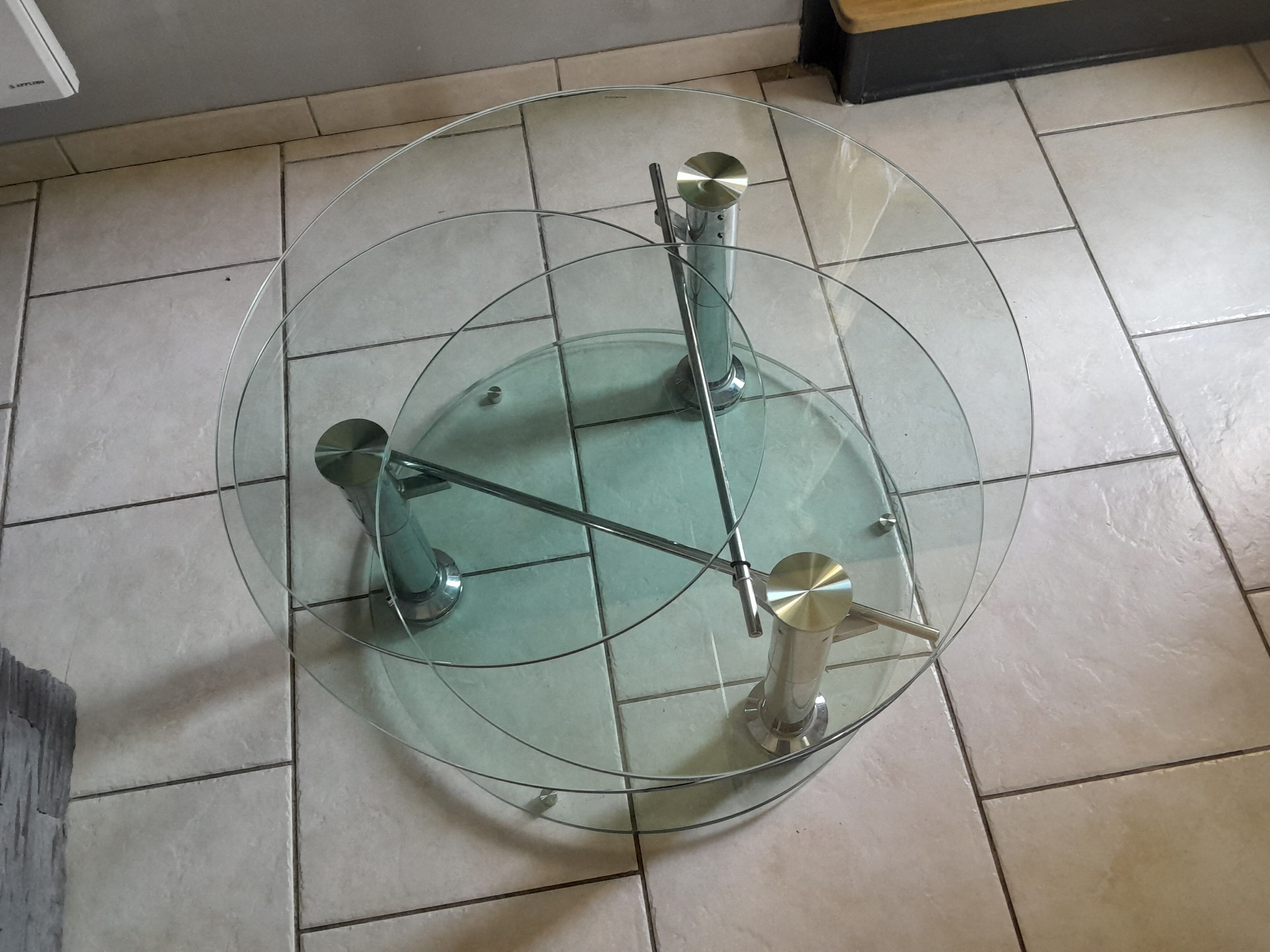 Vintage 80s 3-tier removable tempered glass coffee table