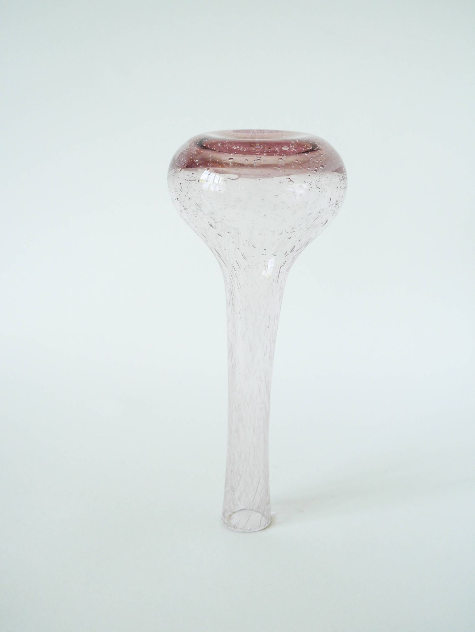 Large pink bubbled glass vase, in the style of Biot, Signed, 1970