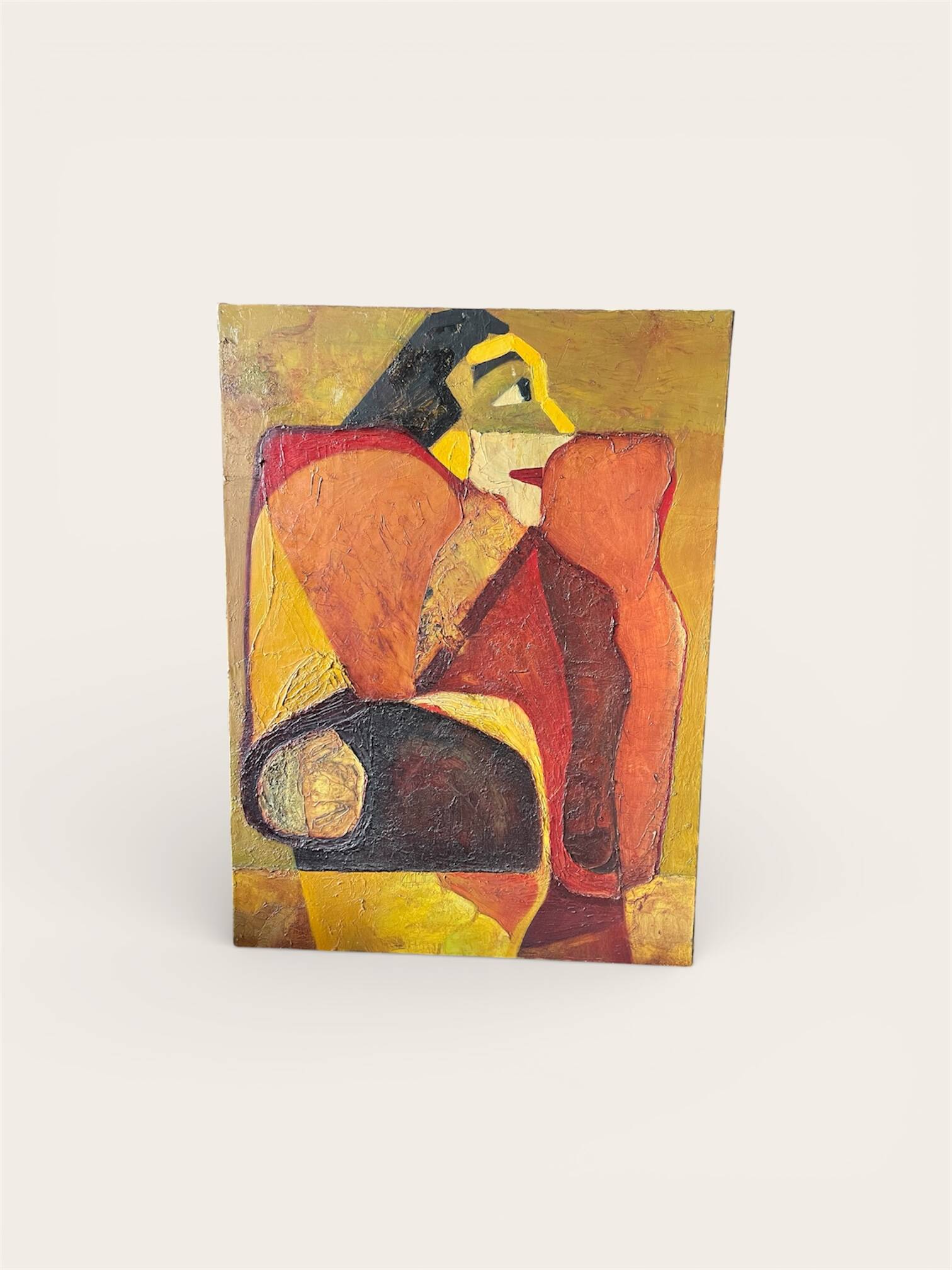 Large figurative oil painting from the 90s – Post-Cubist composition – French artist