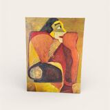 Large figurative oil painting from the 90s – Post-Cubist composition – French artist