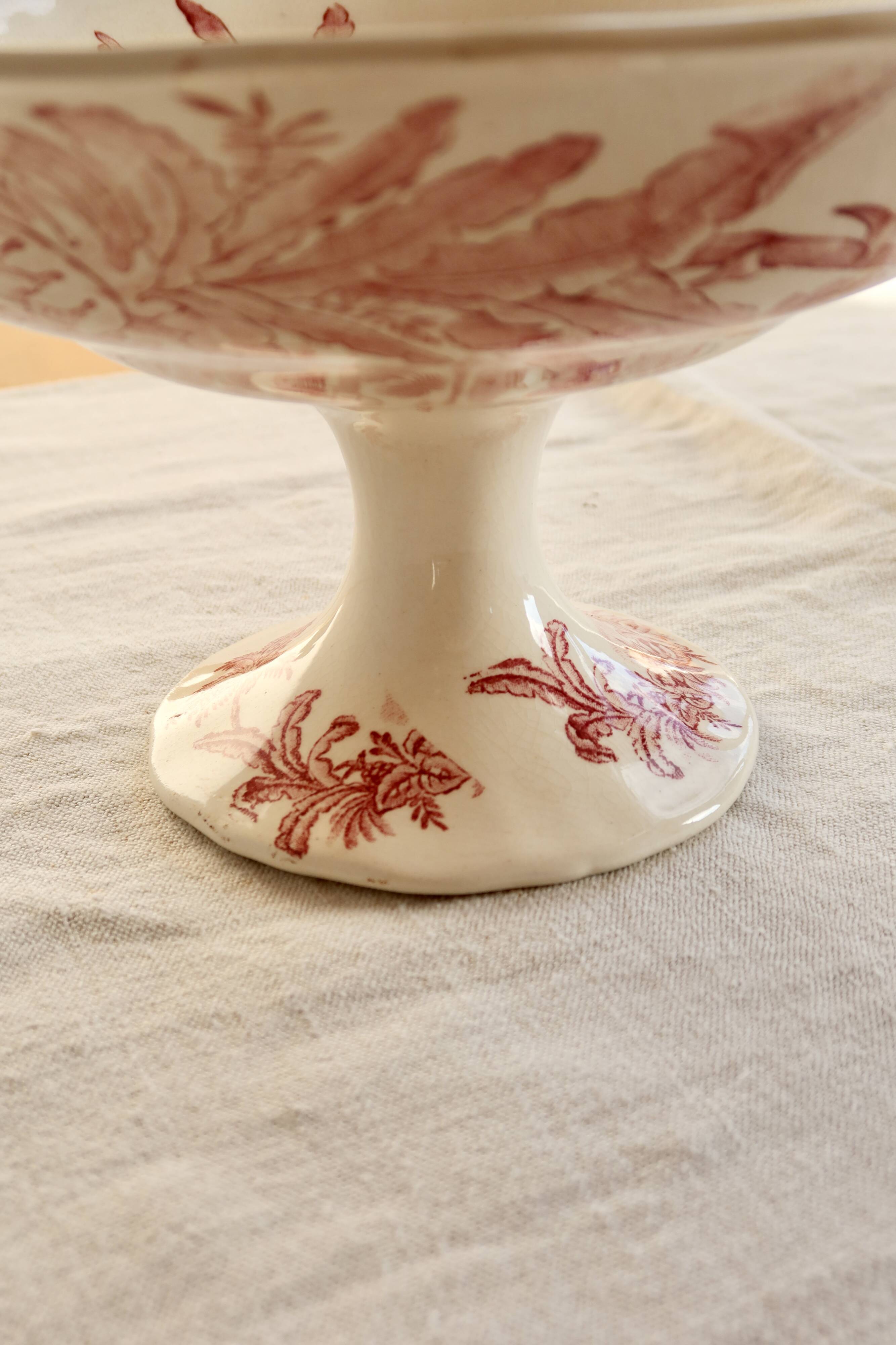 Antique Longchamp compote dish in pink ironstone – Exotic model