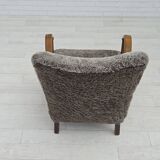 1960s, reupholstered Danish armchair, New Zealand genuine sheepskin.