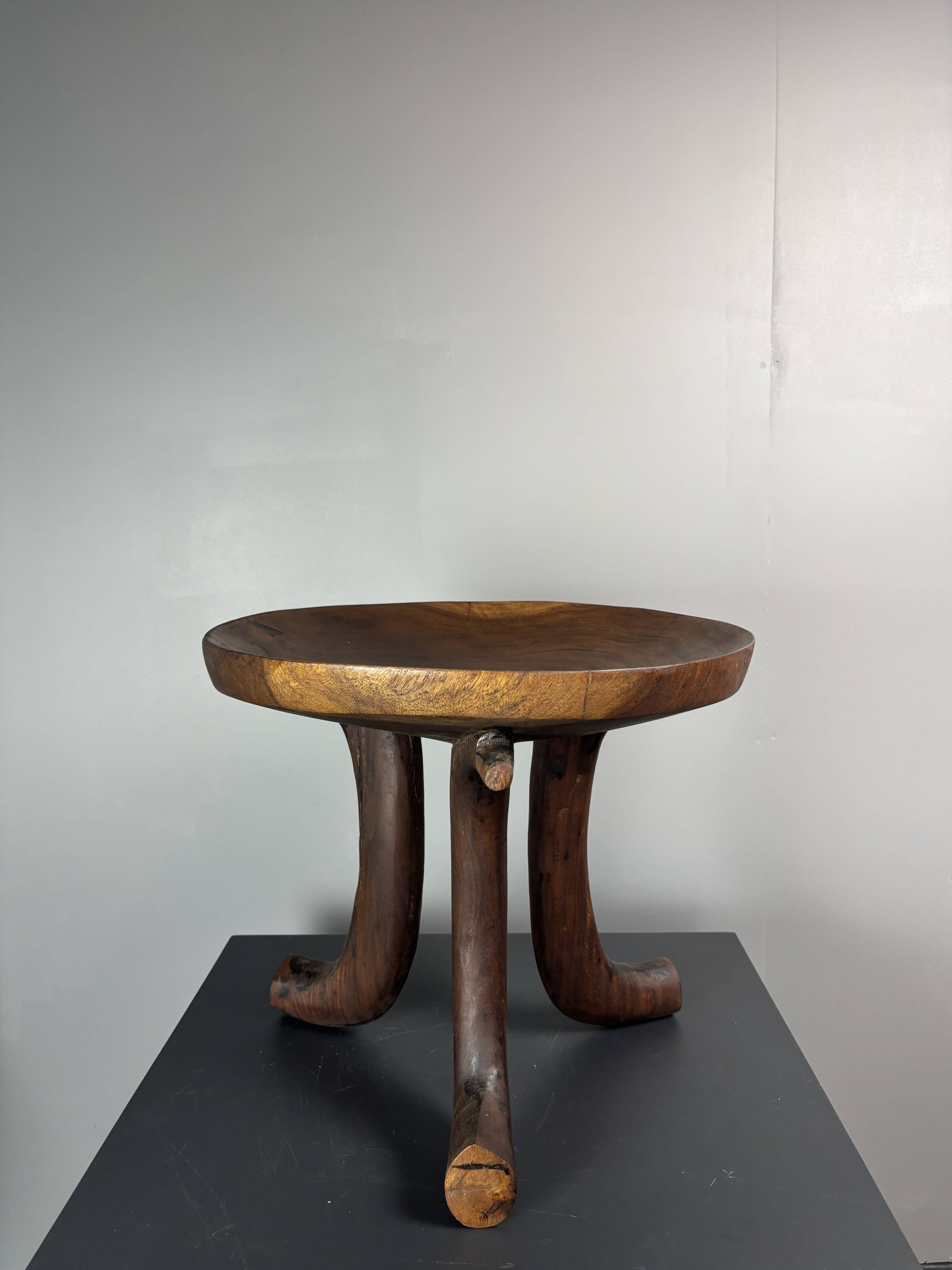 Handmade midcentury African tribal Jimma or Oromo tripod stool side table
