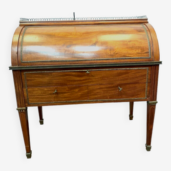 Louis XVI style cylinder desk in mahogany and veneer XIX century