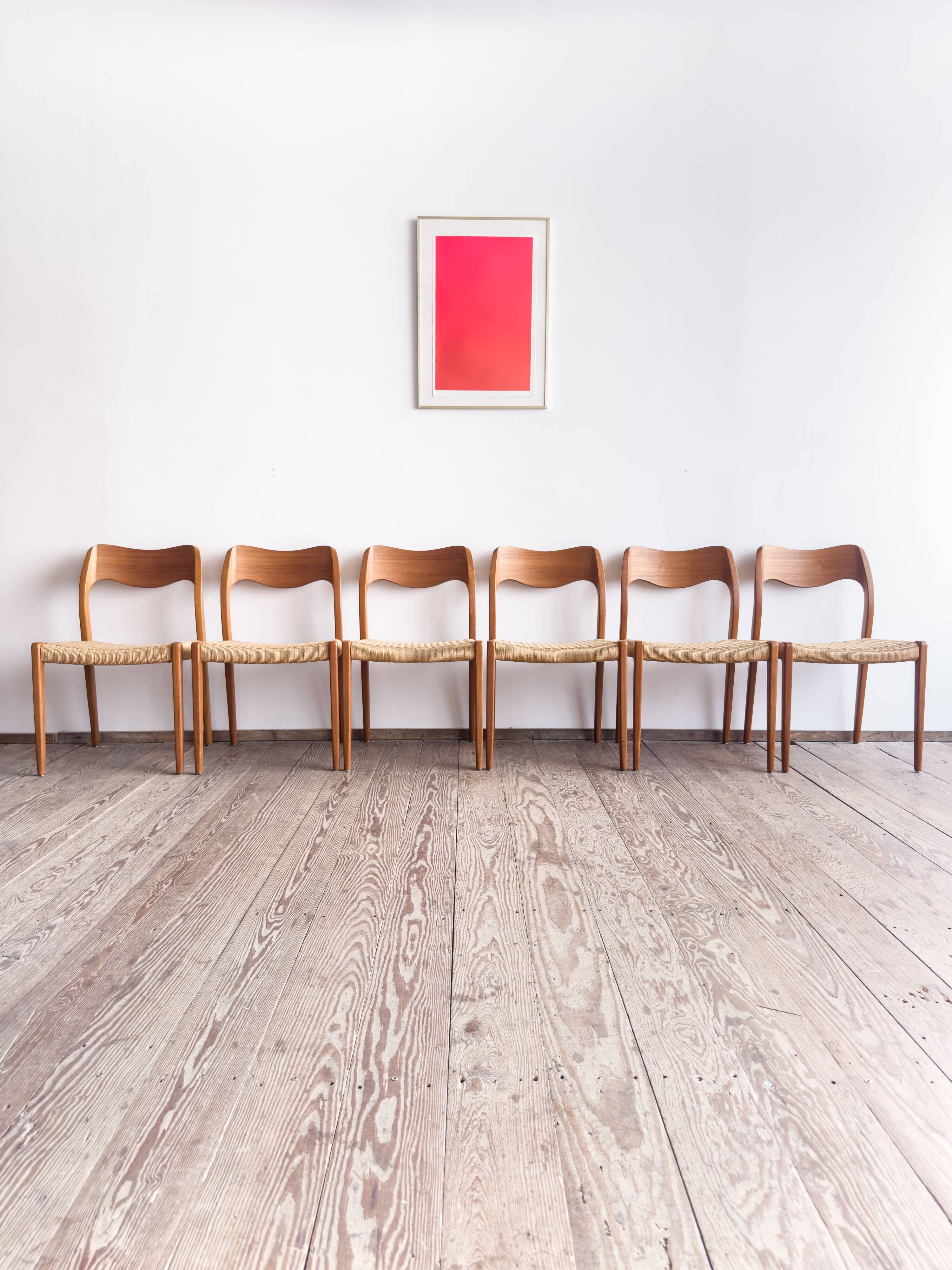 Set of 6 #71 teak chairs by Niels O. Møller, JL. Moller Mid Century