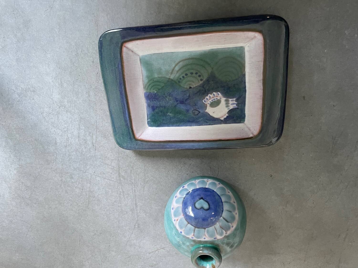 Lot of trays and vases by Cloutier Ceramics.