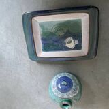 Lot of trays and vases by Cloutier Ceramics.