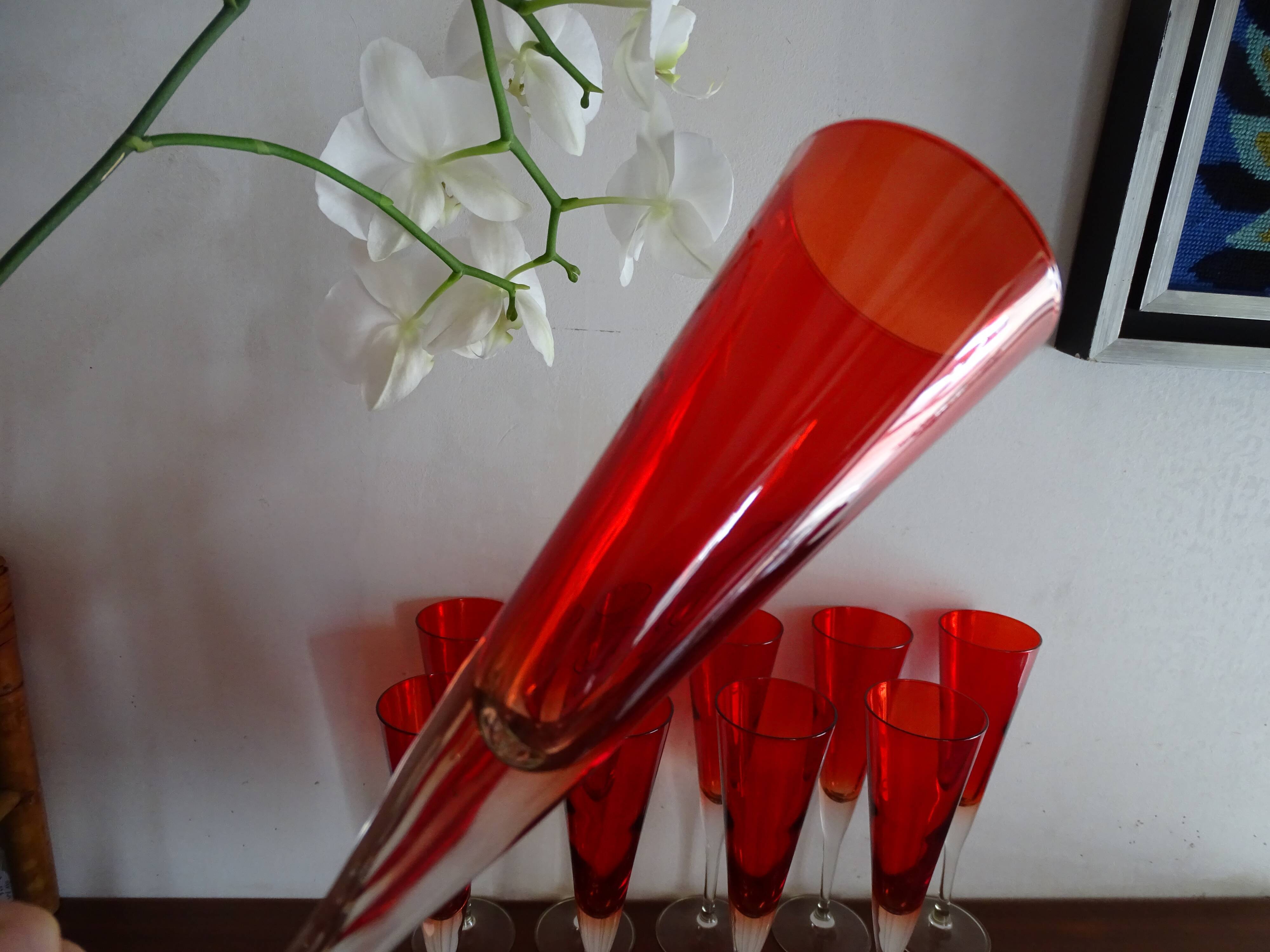 10 vintage champagne flutes in ruby red glass