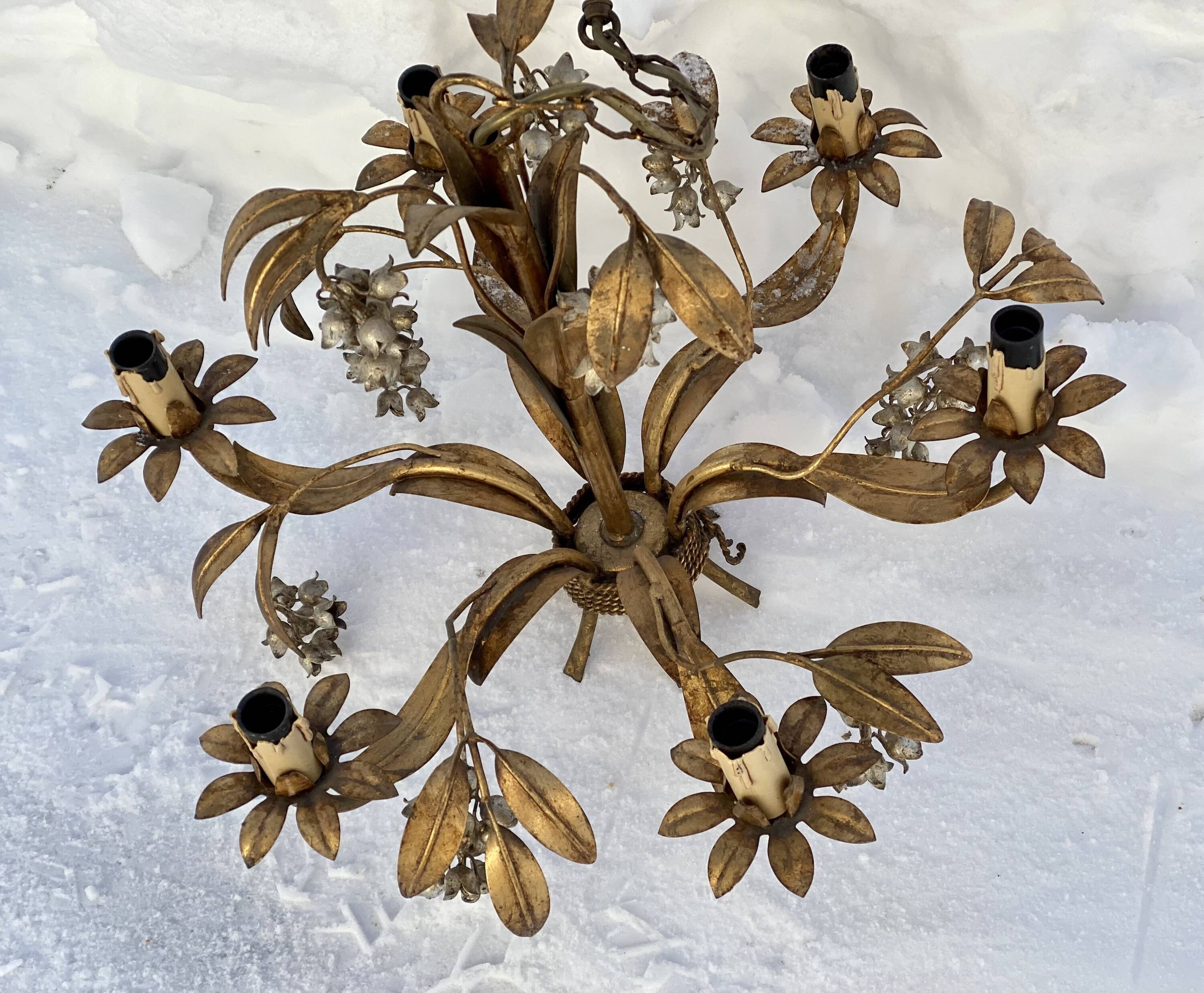 Hans Kögl vintage 1960s gold metal flower chandelier