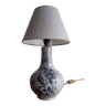 Lampe à poser en céramique motif asiatique paon et fleurs et abat-jour en tissu