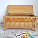 Coffre vintage bois et rotin