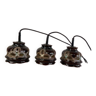 Lustre / lampe suspendue vintage en lave fata marron avec 3 points lumineux