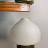 Midcentury Scandinavian wood and opaline glass hanging pendant