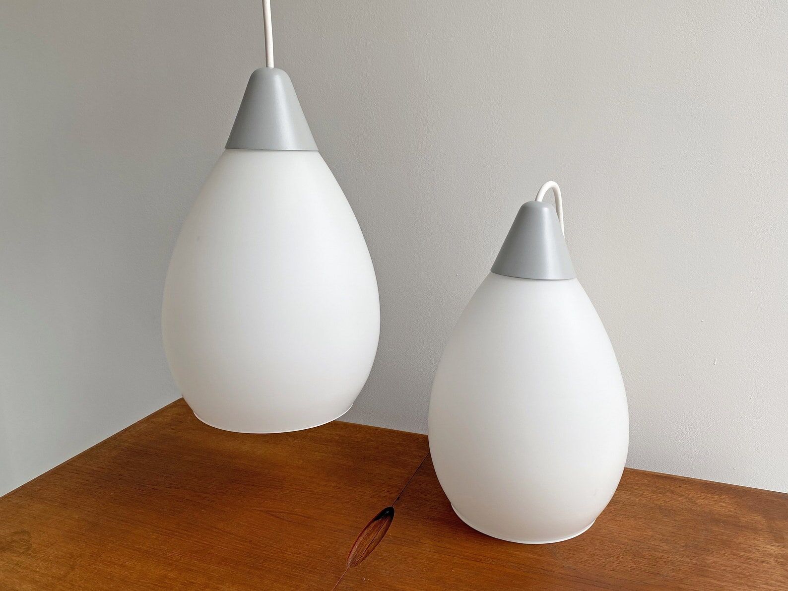 Mid century milk glass hanging lamps dutch design