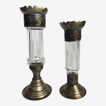 Brass and glass candle holders