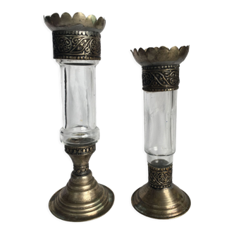 Brass and glass candle holders