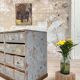 Artisanal workshop bank in patinated wood, circa 1950.