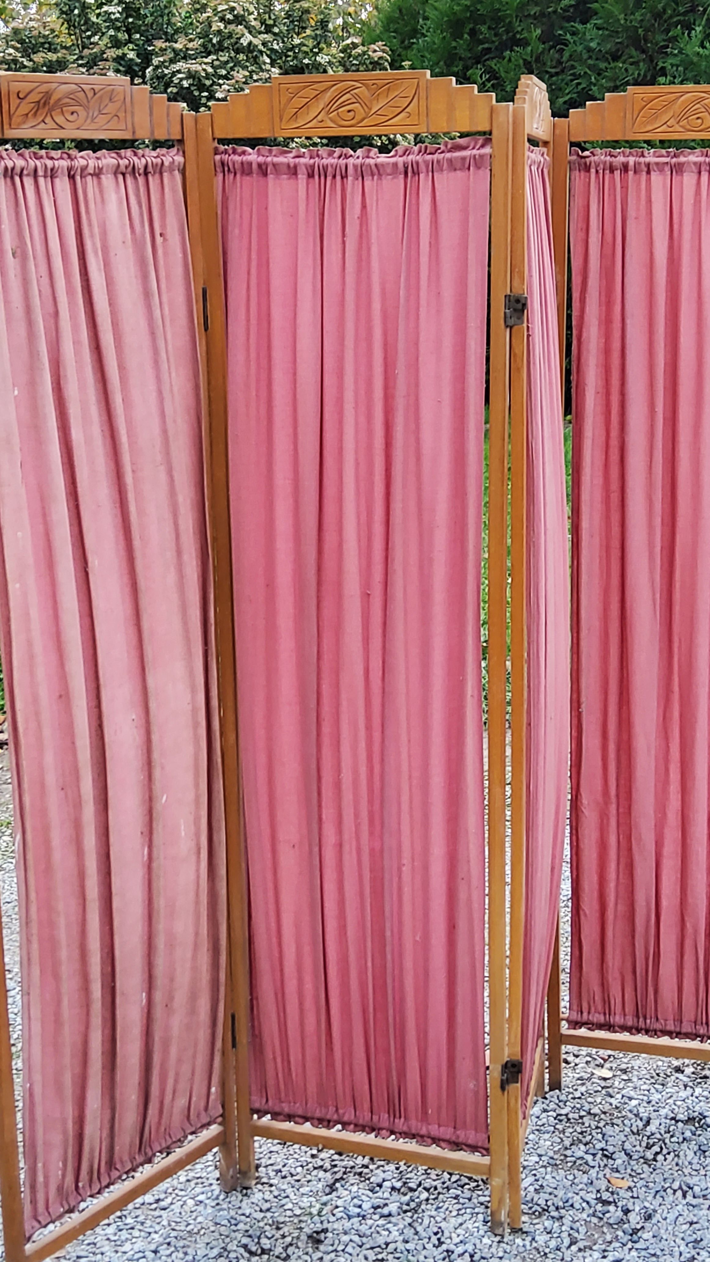 Art Deco screen 6 leaves in beech and fabrics of the 30s
