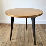 Tripod coffee table in wood and two-tone marquetry Scandinavian design 50s-60s