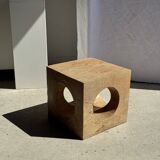 Coffee table, or openwork cubic stool in natural monoxyle mango wood H40.