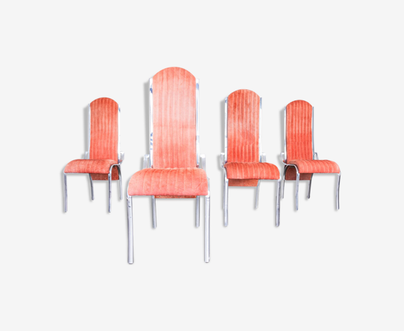 Ensemble de 4 chaises en métal alcantara vintage modernes des années 70