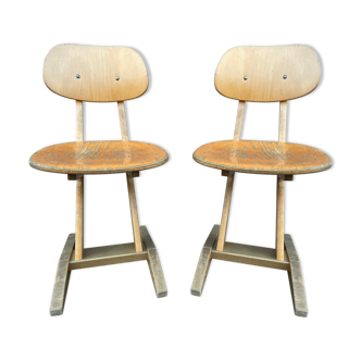 Pair of Casala vintage 1960 mid-century design adult school chairs